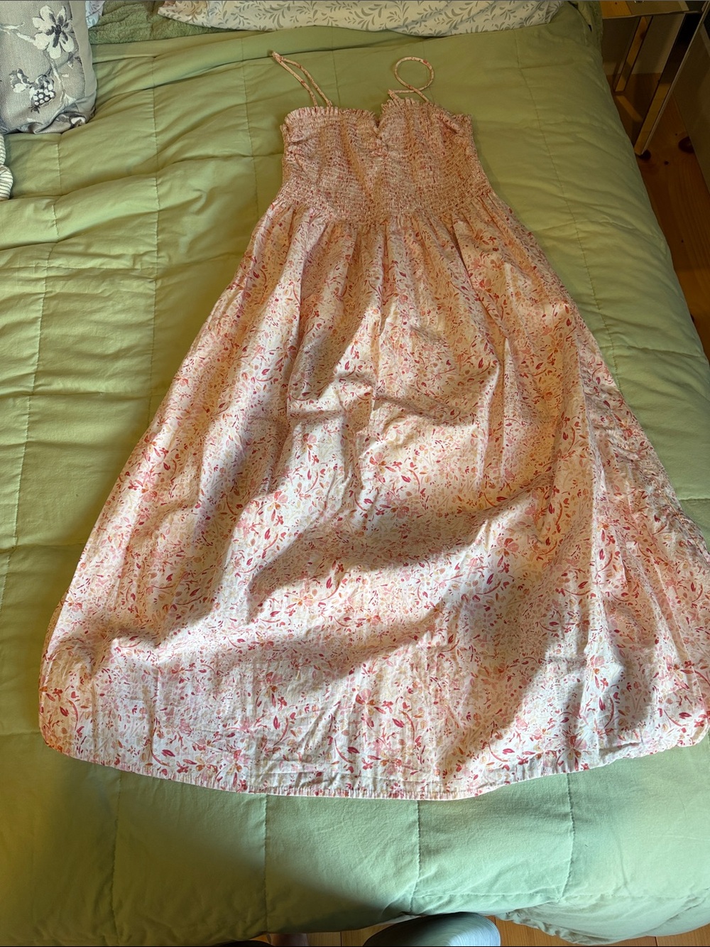 Floral Smocked Strapless Maxi Dress in Pale Pink